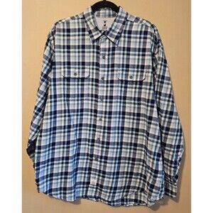 Izod Dress Shirt Mens Lrg  Blue Plaid Seaside Twill Long Sleeve Button Up